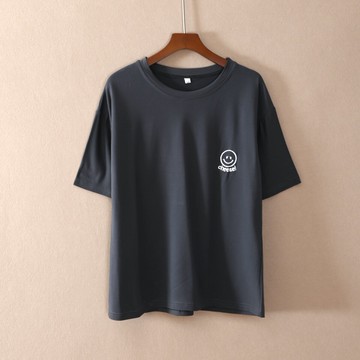 女裝短袖寬松圓領字母卡通印花刺繡青春簡約T恤衫