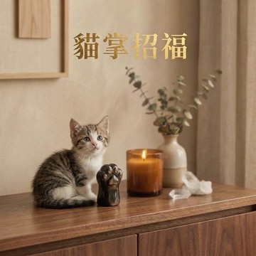 【六六金川-ART OF GEM 】招財開運❤純手工金曜石招財貓掌8公分