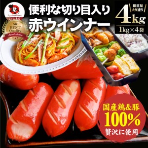 ウインナー 赤ウインナー 4kg(1kg×4) 国産100％肉使用 タコさんウインナー 豚 焼肉セット 朝食 焼くだけ お弁当 弁当 アウトドア お家焼