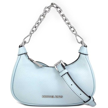 MICHAEL KORS Cora 銀字Logo鵝卵石紋皮革迷你牛角銀鏈兩用包(威尼斯藍)