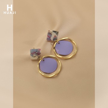 花跡紫色系耳環女氣質高級大氣幾何耳釘2021年新款個性設計感耳飾