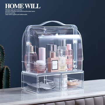 抽屜式化妝品收納盒塑料宿舍整理護膚桌面梳妝臺防塵蓋口紅置物架