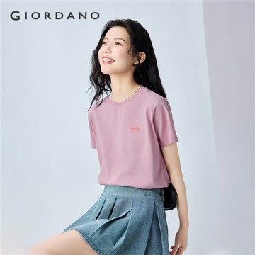 GIORDANO 女裝100%純棉微笑刺繡短袖T恤13325245