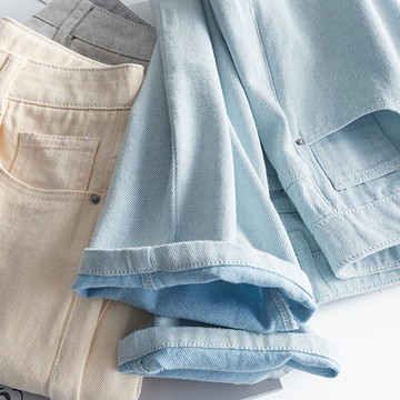 少見好貨~進口面料 高端雙面奧灰拼色牛仔褲顯瘦卷邊柔軟老爹褲女