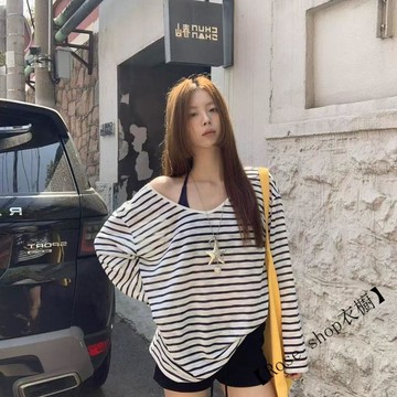 【臺灣出貨】🍋掛脖背心吊帶+條紋斜肩罩衫長袖t恤+短褲三件套裝K139 韓系套裝 女生套裝 夏季套裝 ootd