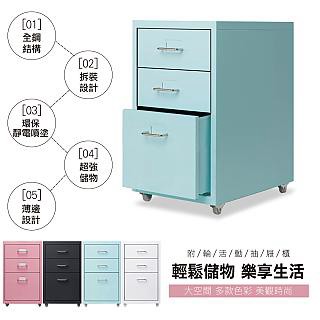 Style 28面寬-全鋼板移動式三層抽屜櫃/公文櫃/活動櫃(附輪腳)(48.5公分高)(4色可選)