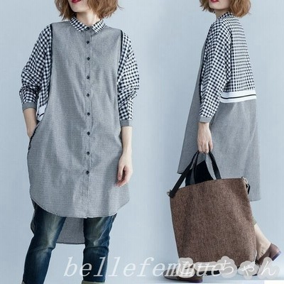 シャツワンピースブラウス22春コーデチェック柄長袖レディース大きいサイズきれいめ秋ミモレロングシャツ無地チュニックシャツワンピ 通販 Lineポイント最大get Lineショッピング