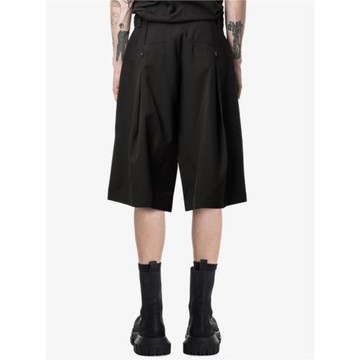 GAOSTUDIOS黑色毛邊直筒五分褲男簡約立裁日系復古山本風中性短褲