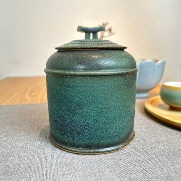 台灣永隆瓷藝【陶燒釉變】綠釉手拉茶甕