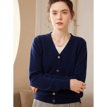 山羊絨衫女V領開衫針織衫寬松秋冬新款外搭針織毛衣羊絨開衫外套