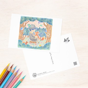 5張組。如同繪本般。明信片—感情好的狐狸與男孩 PC-1191