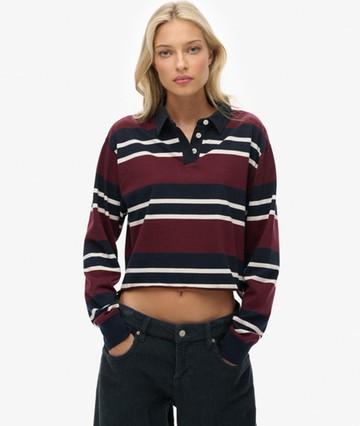 Superdry Women's Athletic Essentials Cropped Stripe Rugby Top Red Size: 10