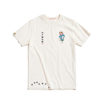 江戶勝 日系 男裝 勝太郎系列 酒醉太郎短袖T恤(淺卡其) #上衣
