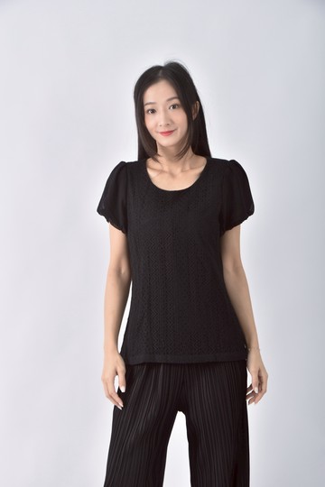 (S) bearturo花紋黑色短袖上衣