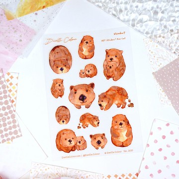 【袋熊】水彩插畫 白墨PET貼紙 手帳可愛 澳洲 生物