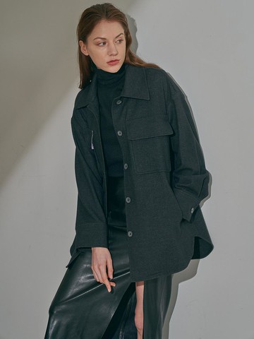 Wool Herringbone Loose-Fit Blazer [Black]