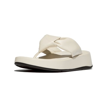 F-MODE 紐結軟皮厚底夾腳涼鞋-米色