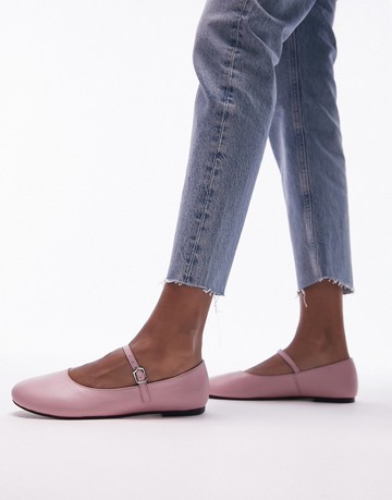 Topshop Carmen leather round toe ballet flats in pink