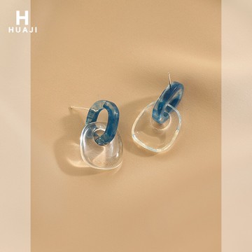 花跡幾何耳環女夏款小清新藍色亞克力耳釘小眾設計感高級簡約耳飾