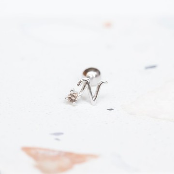 天然石925純銀英文字母轉珠耳環 N