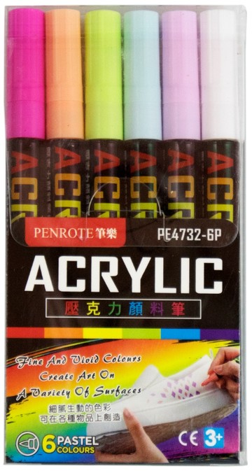 【PENROTE 筆樂】壓克力顏料筆6入(粗) 柔和色