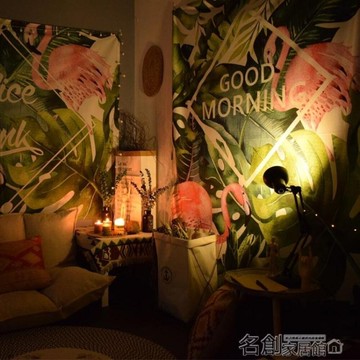 北歐火烈鳥掛布抖音拍照直播背景布民宿墻面裝飾臥室床頭掛毯130*150m 名創家居館