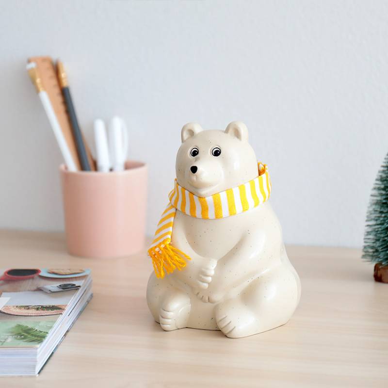 限定モデル イエローボーダーマフラー付 白くま貯金箱 Polar Bear Moneybox 2022年 イエロー ボーダーマフラ－ 置物 オブジェ  白クマ 白熊 しろくま 白くま フィンランド 数量限定 北欧 定番 オシャレ 可愛い 誕生日 プレゼント ギフト（選択×イエローボーダーマフラー ...