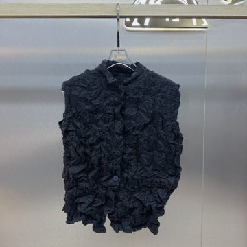 [米蘭精品] 現貨+預購 三宅風上衣褶衣褶皺上衣高級折衣彈力女裝顯瘦摺衣大碼-寬鬆無袖背心4色74lj15