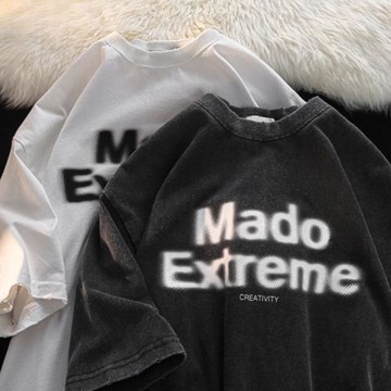 重磅t恤男水洗做舊美式短袖夏季潮牌寬松半袖體恤字母印花上衣薄