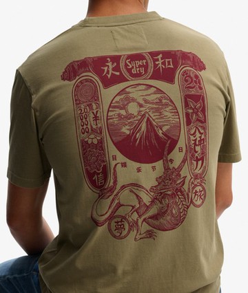 Superdry Men's Tokyo Narrative Loose T-shirt Khaki Size: S