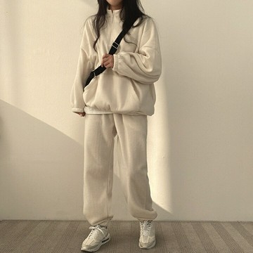 【加厚加絨】女款運動套裝 休閒套裝 衛衣套裝 家居服 兩件套 韓版寬鬆 長袖長褲 秋冬保暖 大碼顯瘦 居家外出運動