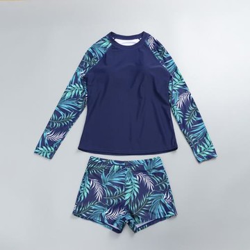 出口外單休閑長袖女士分體平角泳衣防曬沙灘成人游泳衣女泳裝套裝