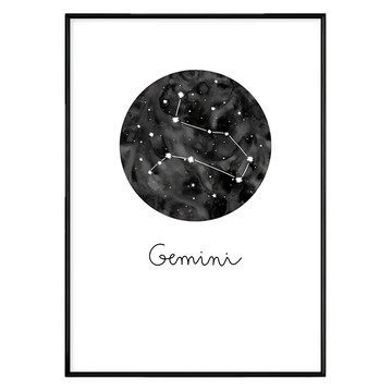 雙子座 Gemini 星座圖畫  59.4 x 42cm  黑色
