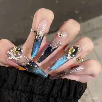 ➕最新設計款穿戴甲💅【裂空爪】手工穿戴甲2025新款貓眼魔鏡粉爆閃甲片魔童鬧海美甲貼長款穿戴甲 MISH