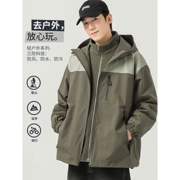 (免運)WOODSOON潮牌三合一沖鋒上衣男秋冬新款情侶加厚保暖連帽棉服外套