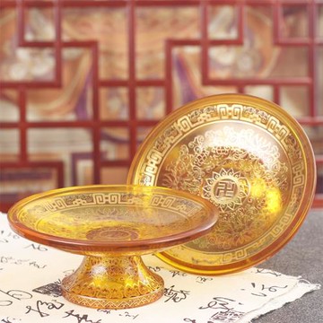 水晶琉璃供盤水果盤供果盤佛堂家用佛具用品上供貢盤供佛供奉擺件