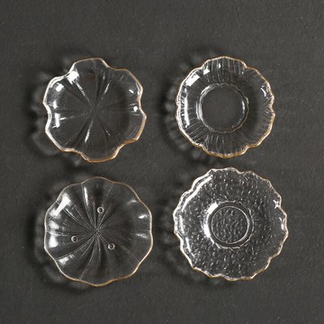 手工描金杯墊玻璃茶托透明功夫茶具配件創杯托茶道零配茶墊