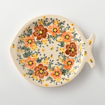 波蘭陶 丹桂花落系列 魚形盤 波蘭手工製