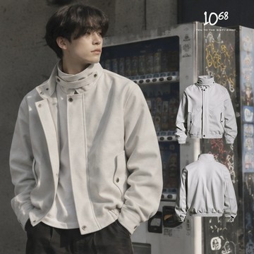 『1068』日韓系 簡約立領短版夾克 寬鬆廓形外套 復古機能 休閒外套 男女款【A92246】