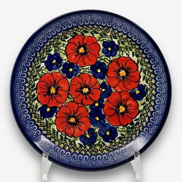 波蘭手繪手工陶-圓盤 19cm 紅藍花徑系列