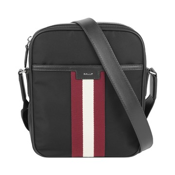 [平輸]BALLY Code 紅白條紋尼龍斜背包(黑色)