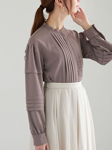 俐落摺線造型無領單釦襯衫(0F000670110) - Te chichi