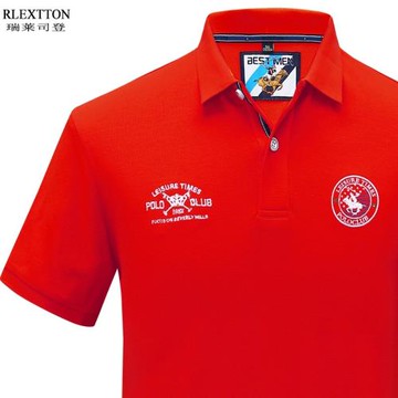 純棉短袖T恤男翻領T恤高檔刺繡上衣潮品牌男裝本命年紅色POLO衫夏
