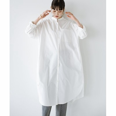 ハコ 季節の変わり目の羽織にもニットやスウェットとの重ね着にも長い季節使えて便利なバンドカラーシャツワンピース レディース ホワイト L Haco 通販 Lineポイント最大get Lineショッピング