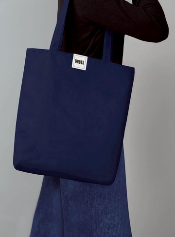 無印 極簡素面 肩背帆布袋 (大) / 藏藍