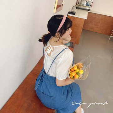 CC-GIRL  氣質優雅小性感後綁帶公主泡泡袖上衣 －共 4 色－ 適L～5L《31169》大尺碼女裝 中大尺碼上衣