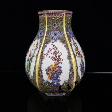 古玩收藏 琺瑯彩描金花瓶 景德鎮陶瓷器花鳥瓷瓶客廳博古架擺件