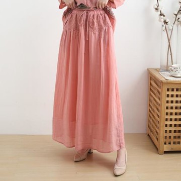 春夏季新款原創新中式復古文藝柔美苧麻民族風盤扣襯衣繡花半身裙