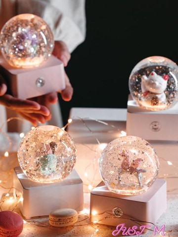 ☆樂天精選音樂盒獨角獸水晶球音樂盒八音盒飄雪夜燈生日禮物送女孩兒童12歲 雙11全館免運