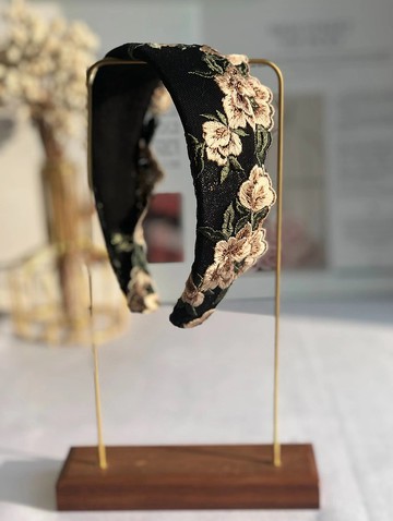 原創黑色蕾絲黃色花朵髮箍